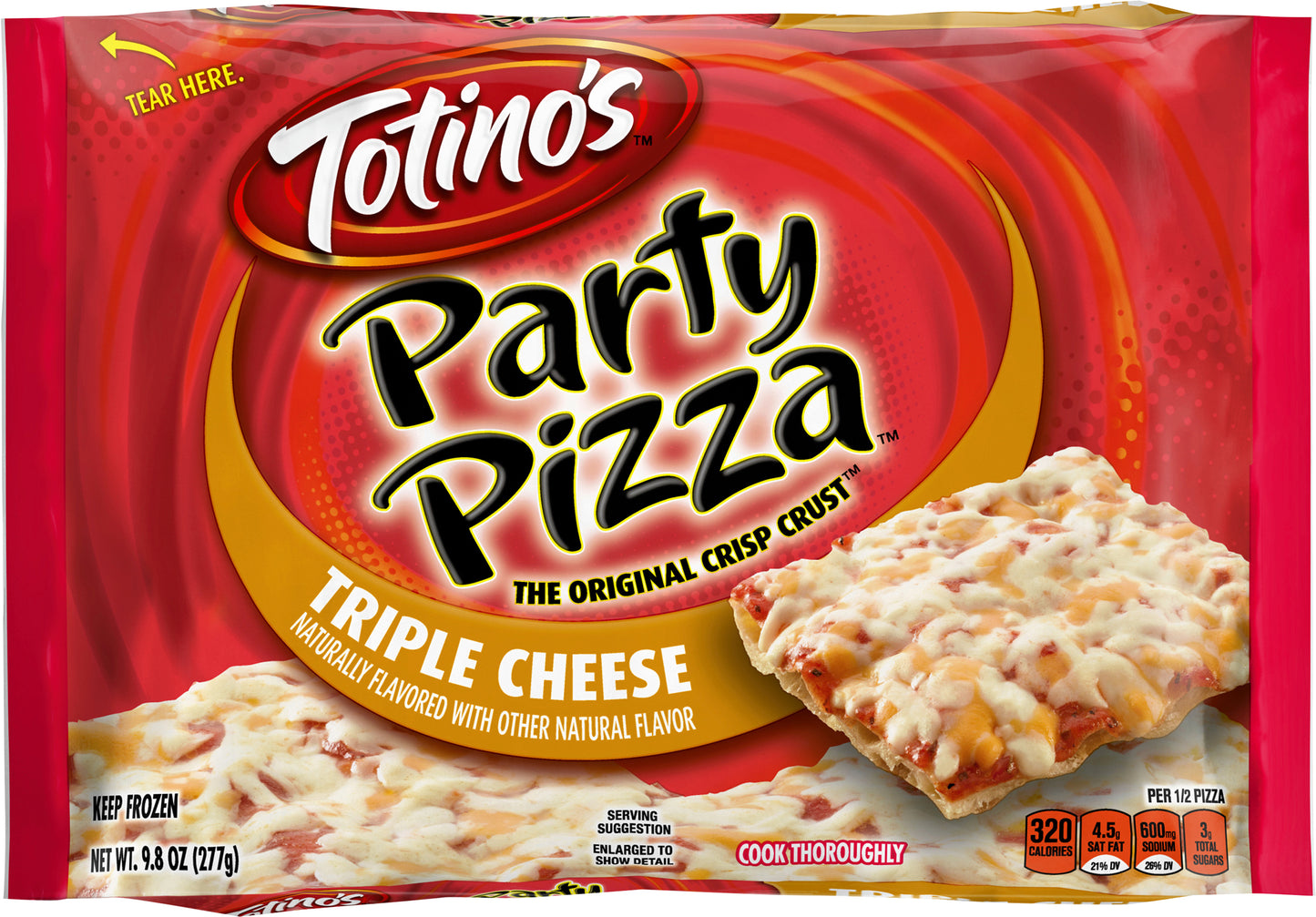 Totino's Party Pizza, Triple Cheese Flavored, Frozen Snacks, 9.8 oz, 1 ct