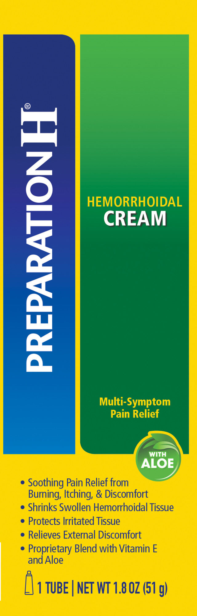 PREPARATION H Hemorrhoid Symptom Treatment Cream, Multi-Symptom Pain Relief with Aloe, Tube (1.8 Oun