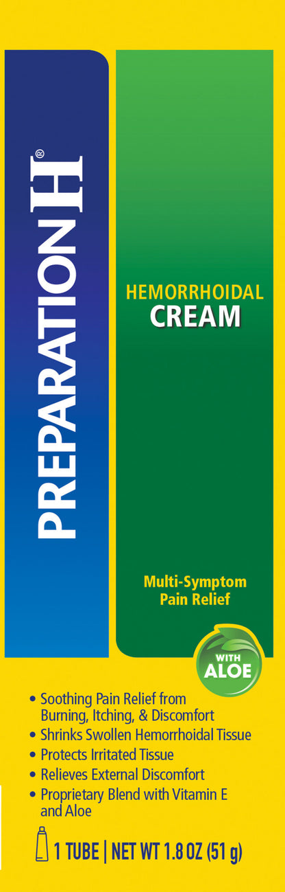PREPARATION H Hemorrhoid Symptom Treatment Cream, Multi-Symptom Pain Relief with Aloe, Tube (1.8 Oun