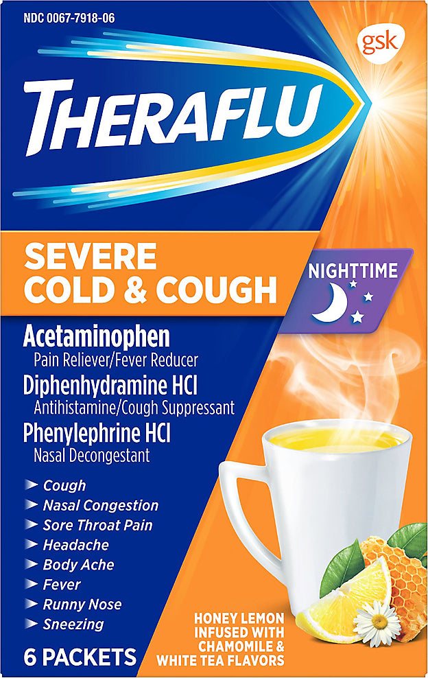 Theraflu Nighttime Honey Lemon Infused Severe Cold & Cough 6 ea
