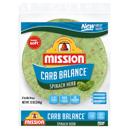Mission Carb Balance Spinach Herb Tortilla Wraps, 6 Count