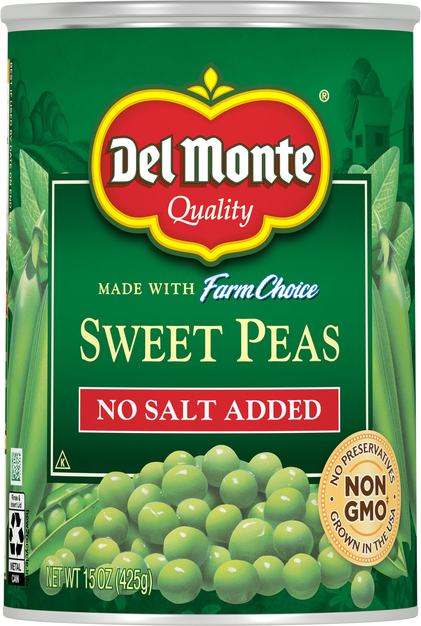 Del Monte No Salt Added Sweet Peas 15 oz Can