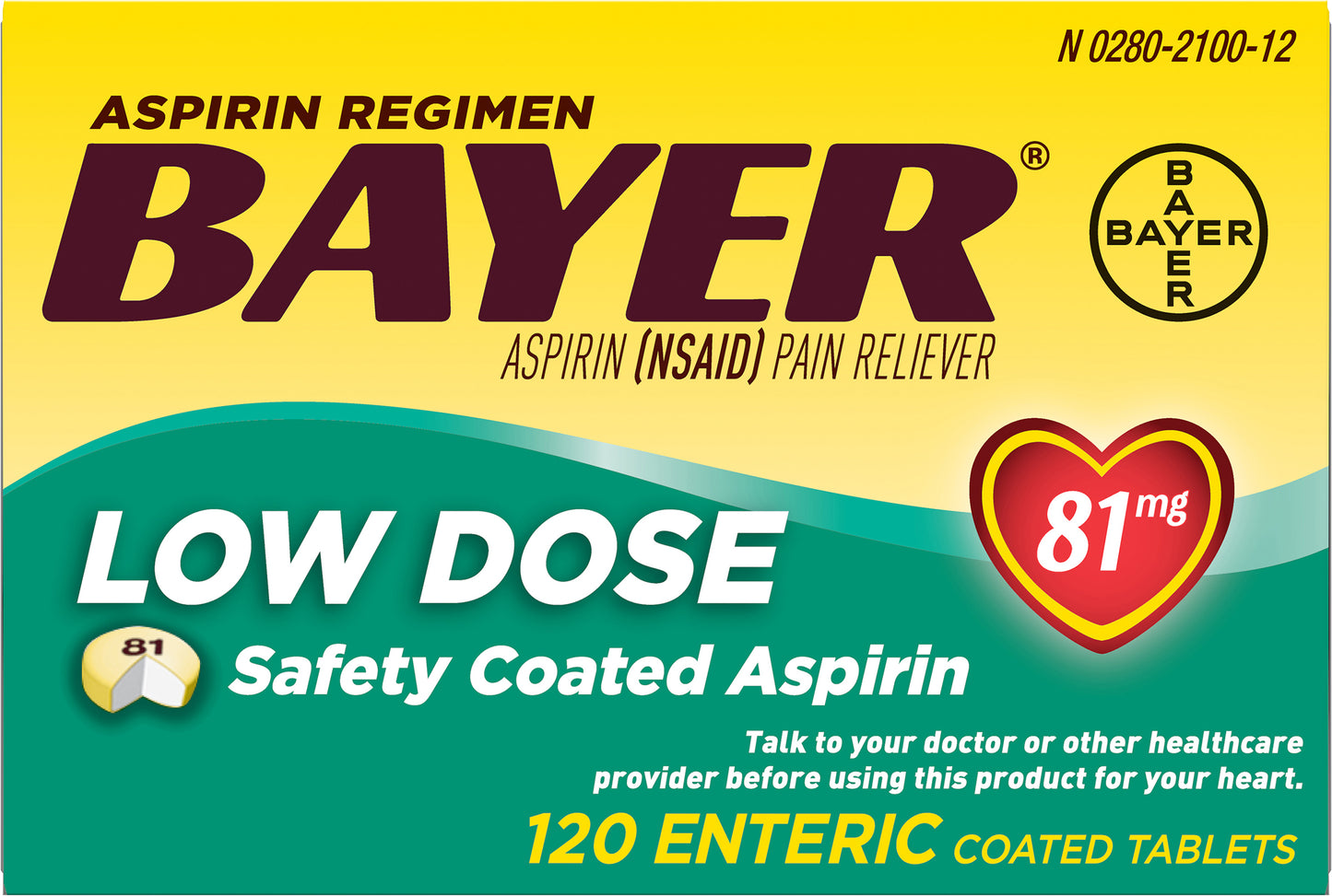 Bayer Coated Tablets Low Dose 81 Mg Aspirin 120 ea Box