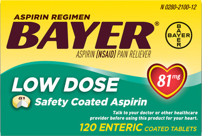 Bayer Coated Tablets Low Dose 81 Mg Aspirin 120 ea Box