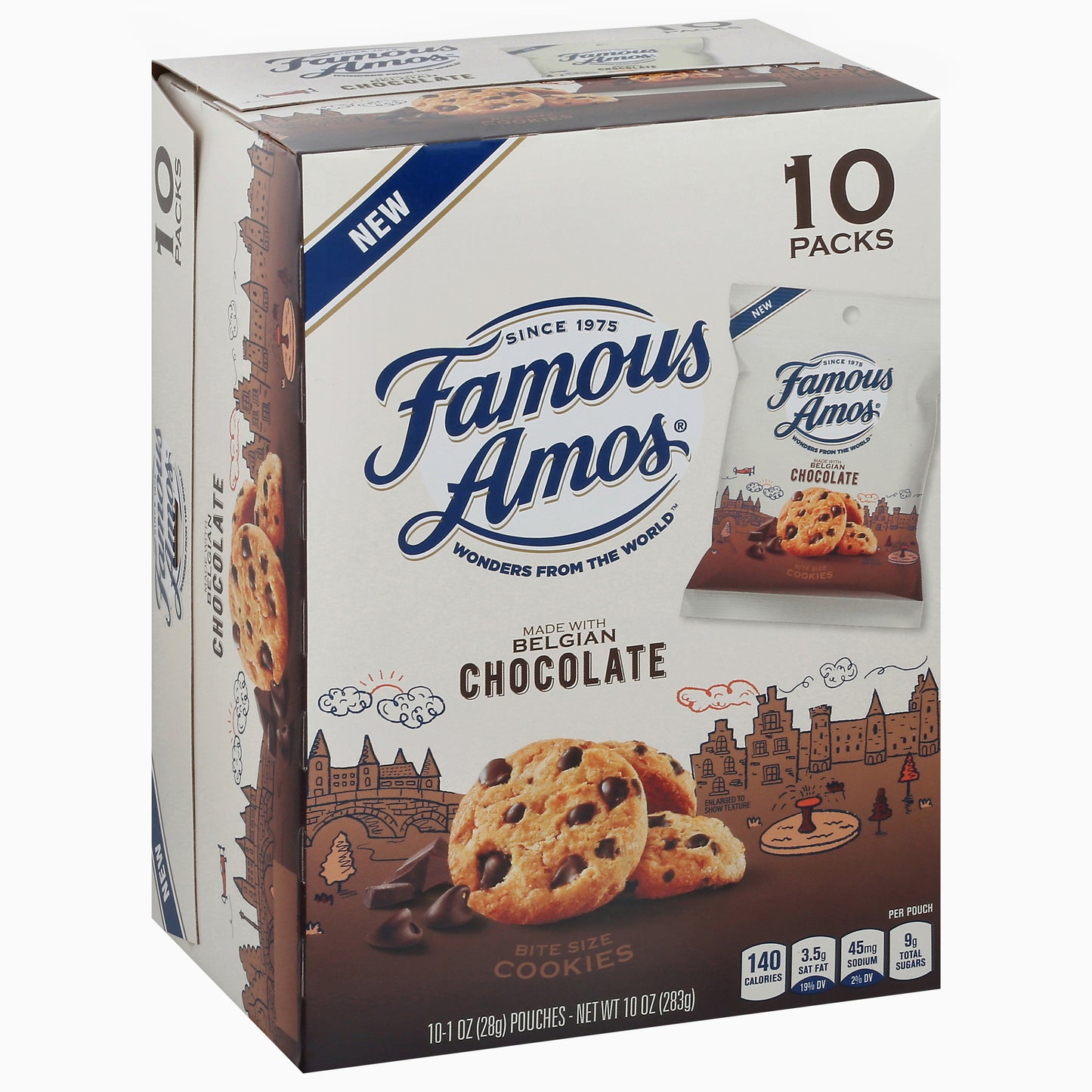 Famous Amos Bite Size Made with Belgian Chocolate Cookies 10 Pouches 1 oz Pouch 10 ea