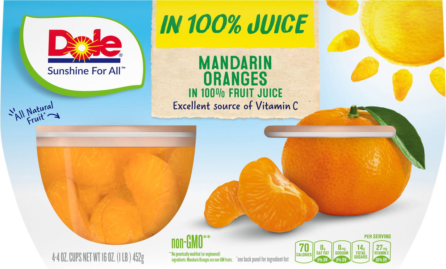 DOLE® Fruit Bowls® Mandarin Oranges in 100% Fruit Juice 4 - 4 oz Cups