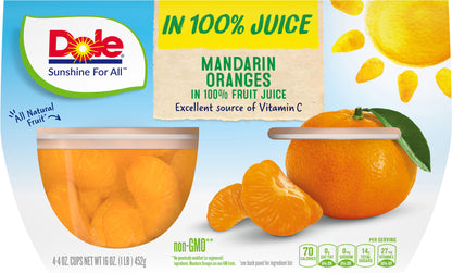DOLE® Fruit Bowls® Mandarin Oranges in 100% Fruit Juice 4 - 4 oz Cups