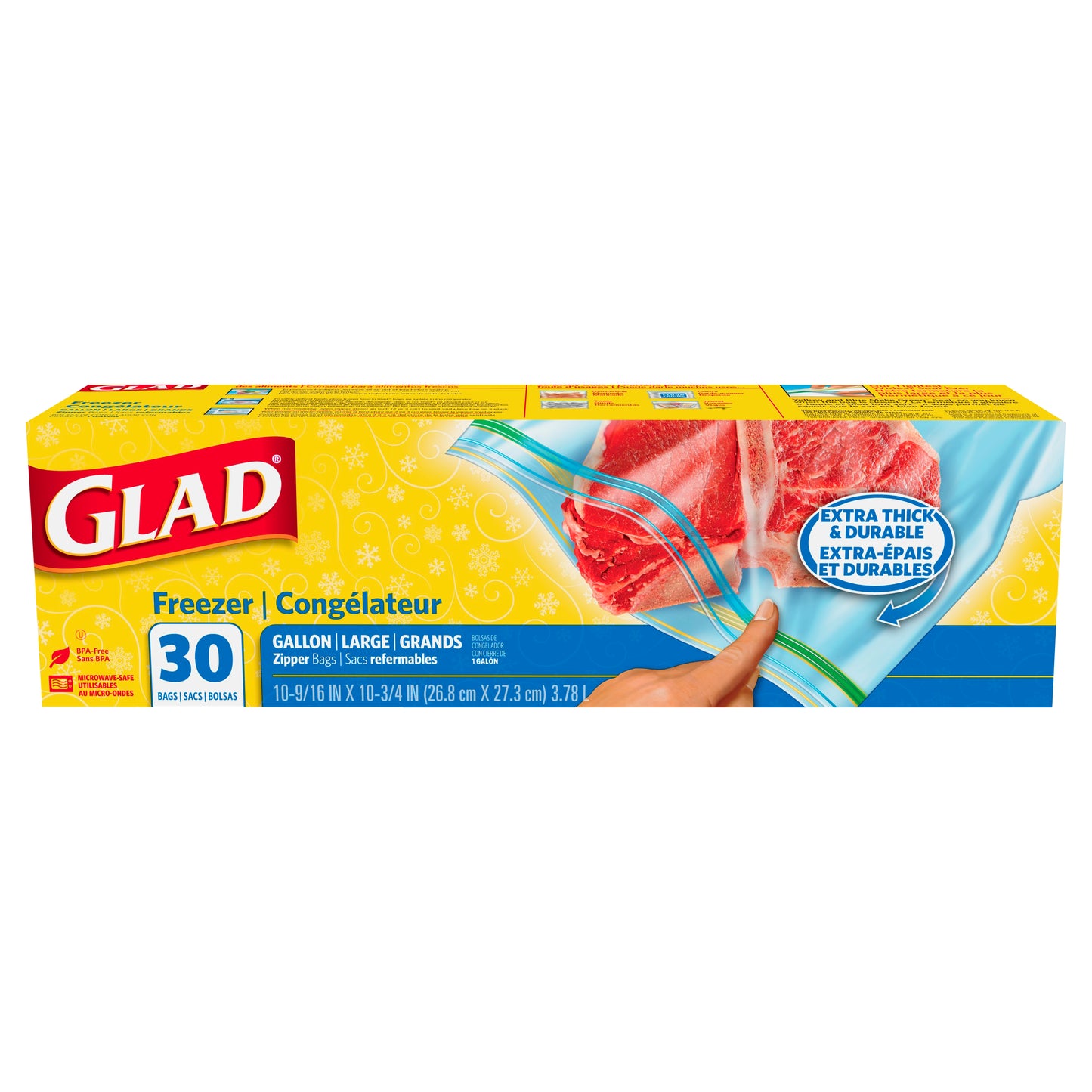 Glad Large Gallon Freezer Zipper Bags 30 ea