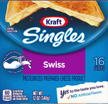 Kraft Singles Cheese Slices, Swiss Cheese, 16 ct - 12.0 oz Wrapper
