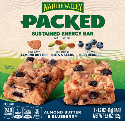 Nature Valley Packed Almond Butter & Blueberry Sustained Energy Bar 4 bars 1.7 oz Wrapper 4 ea Box