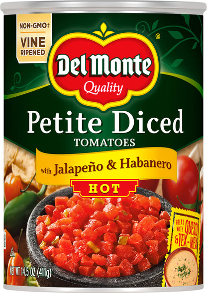 Del Monte Petite Diced Hot Tomatoes With Jalapeno & Habanero 14.5 oz Can
