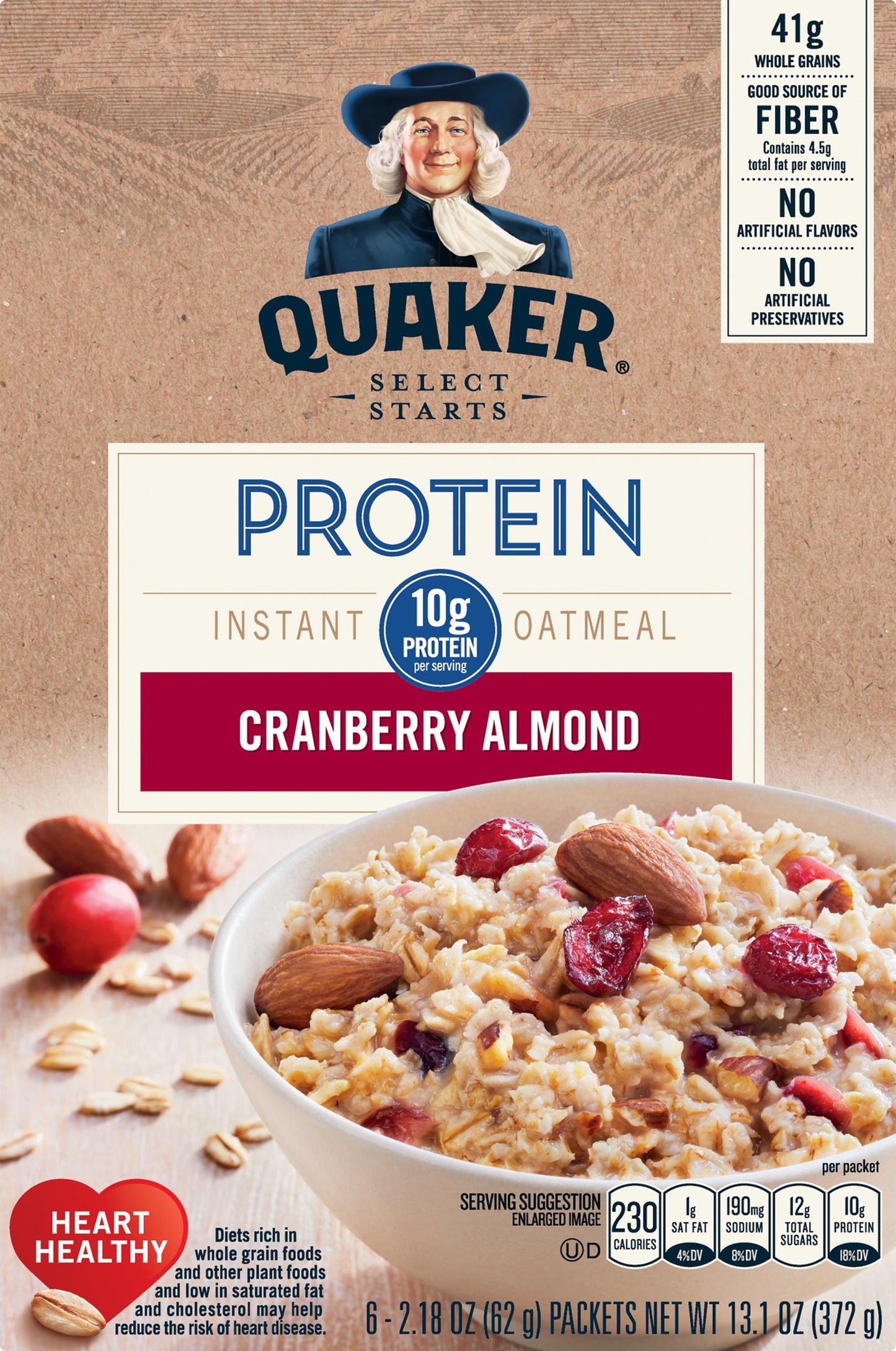 Quaker Select Starts Protein Cranberry Almond Instant Oatmeal 6 ea