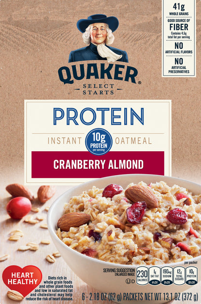 Quaker Select Starts Protein Cranberry Almond Instant Oatmeal 6 ea