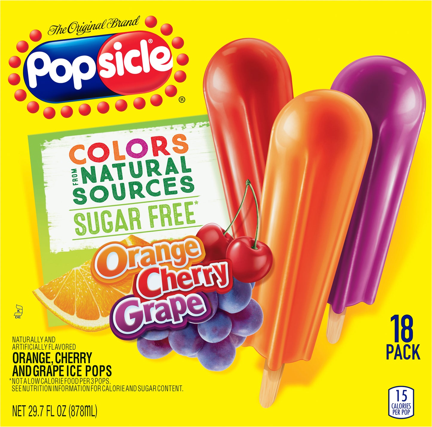 Popsicle 18 Pack Sugar Free Orange Cherry Grape Ice Pops 18 29.7 fl oz 18 ea Box