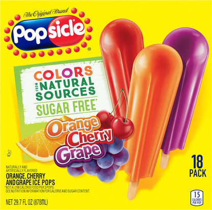 Popsicle 18 Pack Sugar Free Orange Cherry Grape Ice Pops 18 29.7 fl oz 18 ea Box