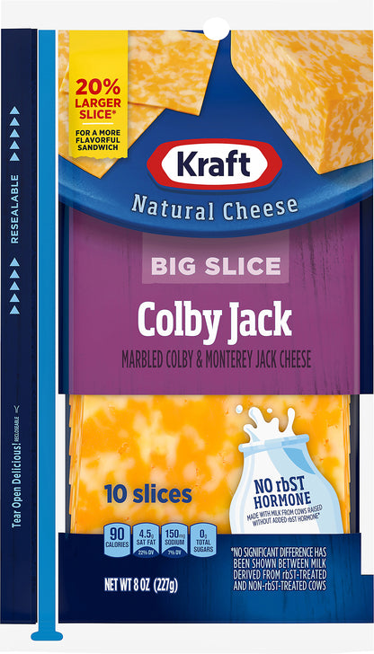 Kraft Big Slice Colby Jack Cheese Slices, 10 ct - 8 oz Wrapper