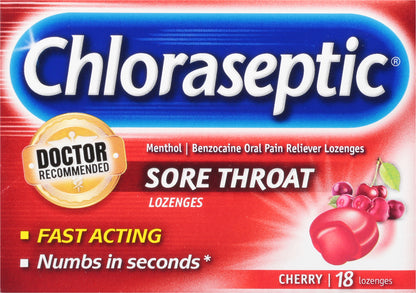 Chloraseptic Cherry Sore Throat Lozenges 18 ea Box