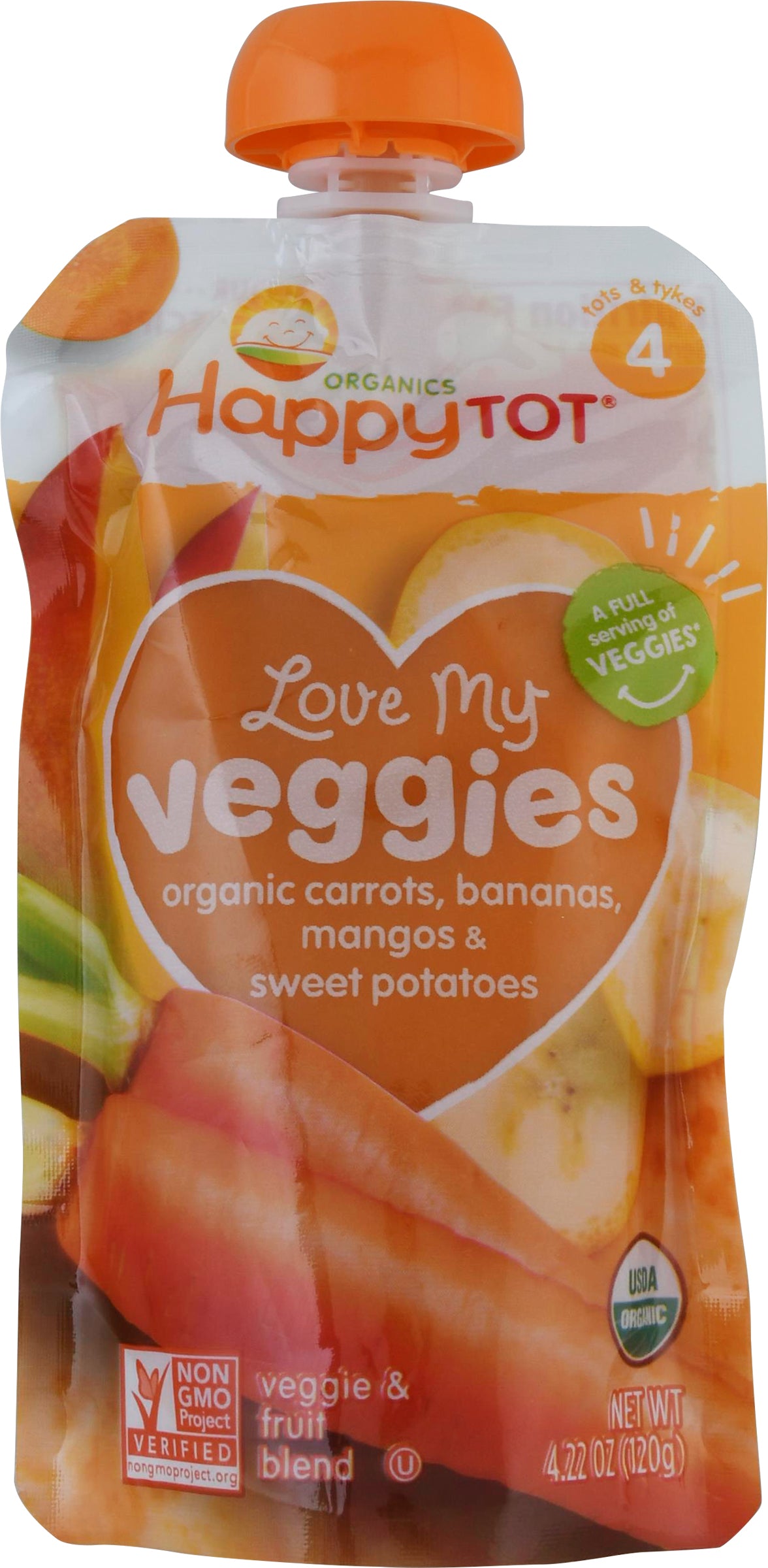 HappyTot Organics Love My Veggies Carrots, Bananas, Mangos & Sweet Potatoes 4.22 oz