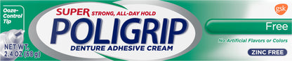 Super Poligrip Additive Free - Zinc Free Denture and Partials Adhesive Cream - 2.4oz