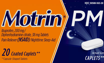 Motrin PM Coated Caplets 200 mg Pain Reliever (NSAID)/Nighttime Sleep-Aid 20 ea