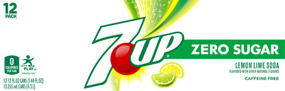 7-Up 12 Pack Zero Sugar Caffeine Free Lemon Lime Flavored Soda 12-12 fl oz Can