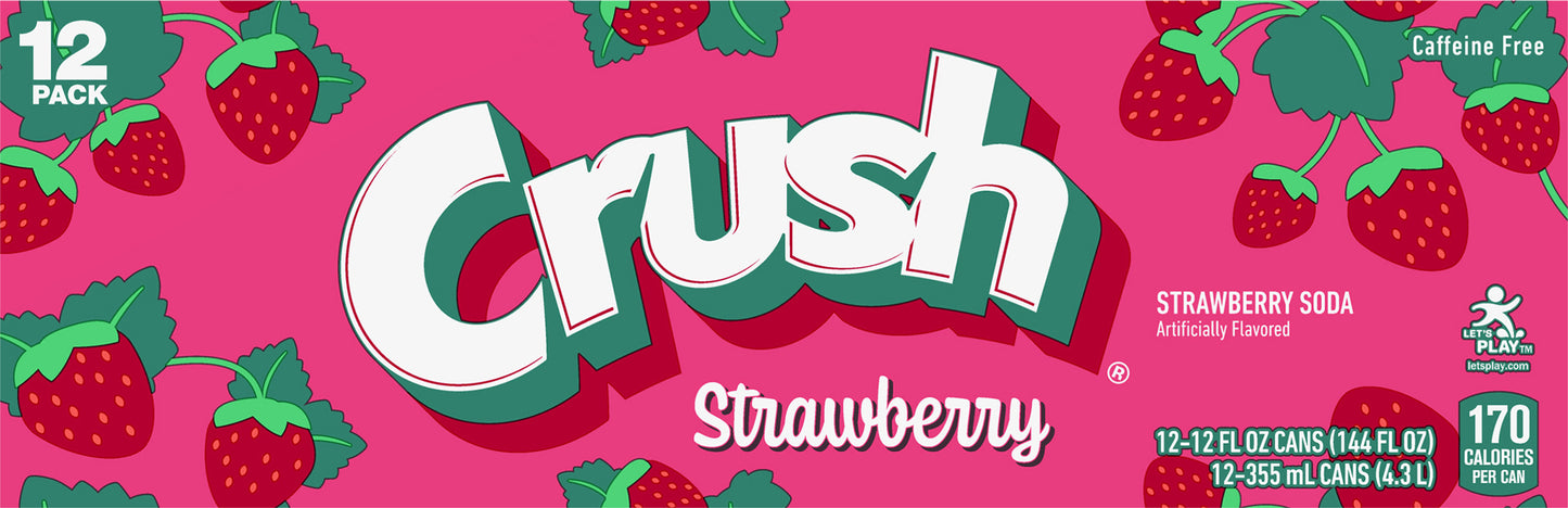 Crush Strawberry Soda, 12 fl oz cans, 12 pack