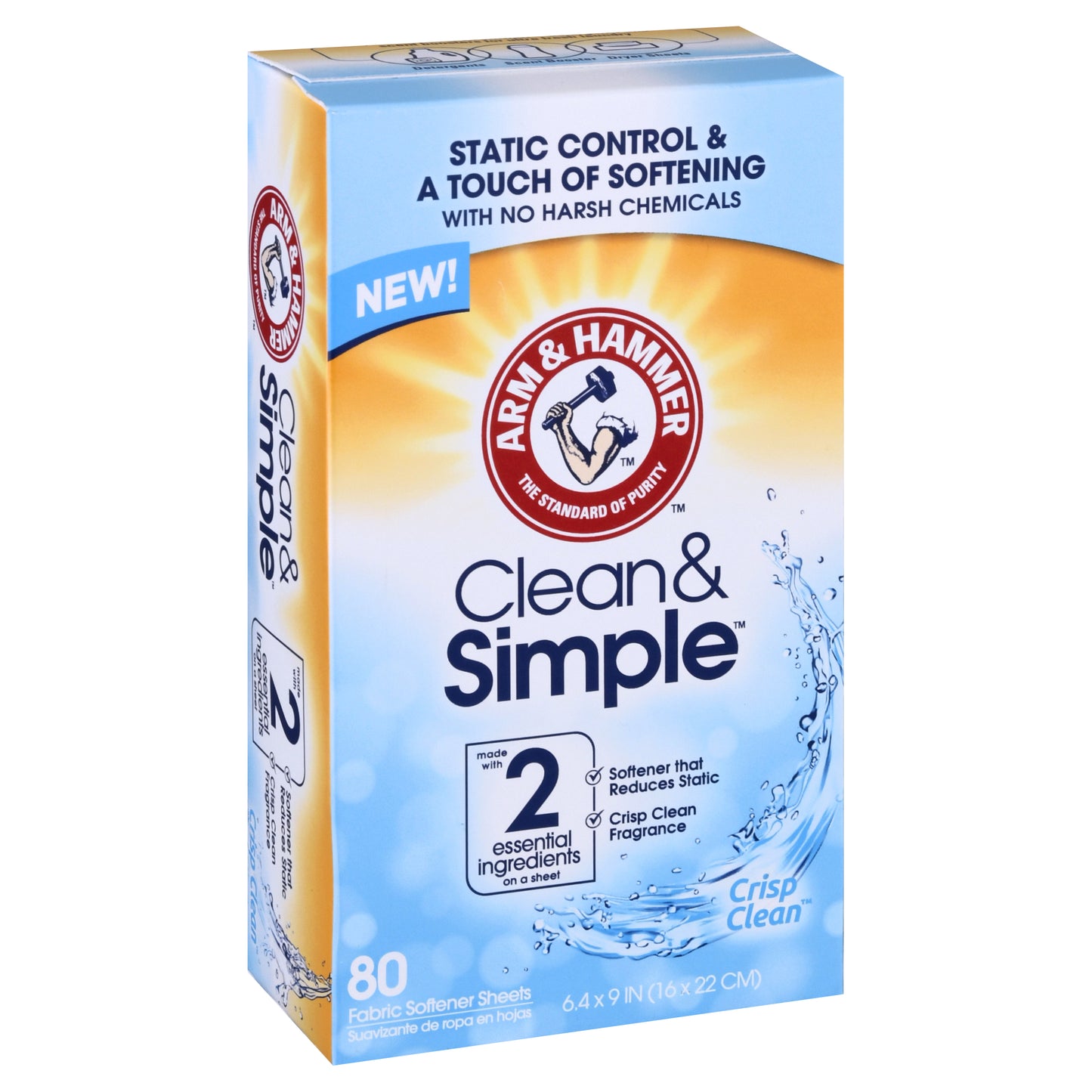Arm & Hammer Clean & Simple Crisp Clean Fabric Softener Sheets 80 ea