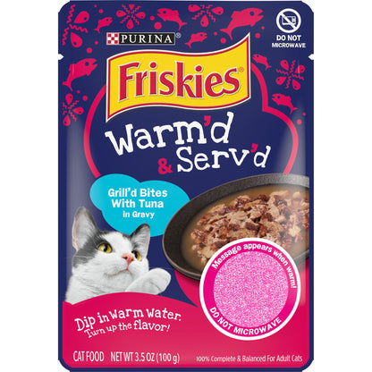 Purina Friskies Gravy Wet Cat Food, Warm'd & Serv'd Grill'd Bites With Tuna - 3.5 oz. Pouch