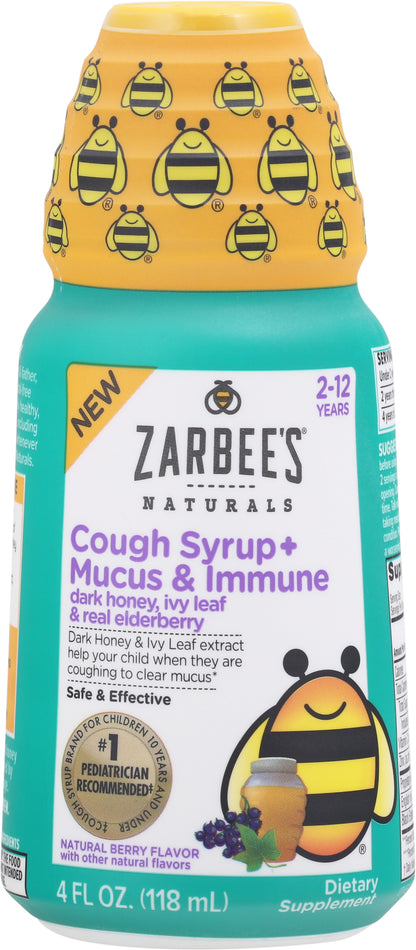 Zarbee's Naturals 2-12 Years Natural Berry Flavor Cough Syrup + Mucus & Immune 4 fl oz Bottle