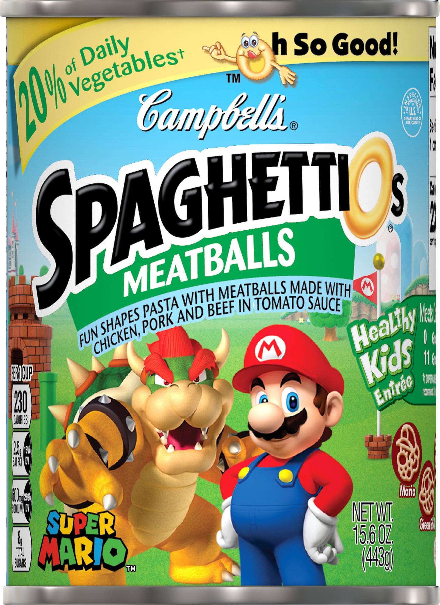 SpaghettiOs Super Mario Fun Shapes Pasta with Meatballs 15.6 oz
