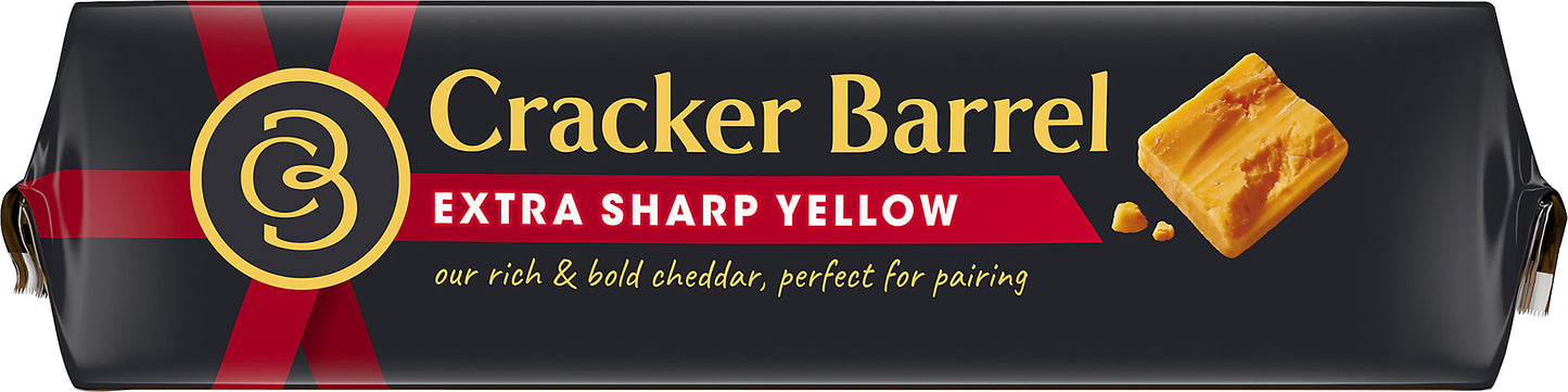 Cracker Barrel Extra Sharp Yellow Cheddar Cheese Block, 8 oz Wrapper