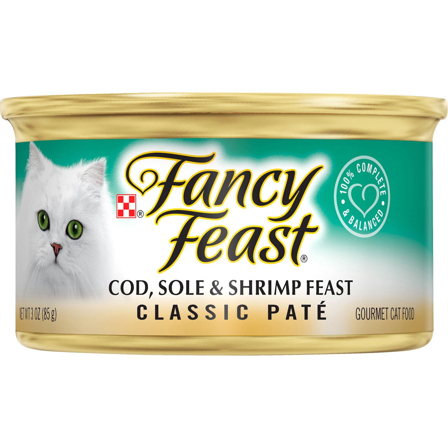 Purina Fancy Feast Grain Free Pate Wet Cat Food, Classic Pate Cod, Sole & Shrimp Feast - 3 oz. Can