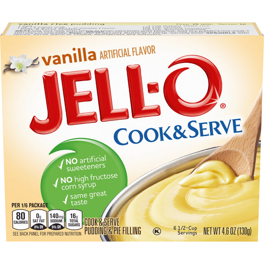 Jell-O Cook and Serve Vanilla Pudding, 4.6 oz Box