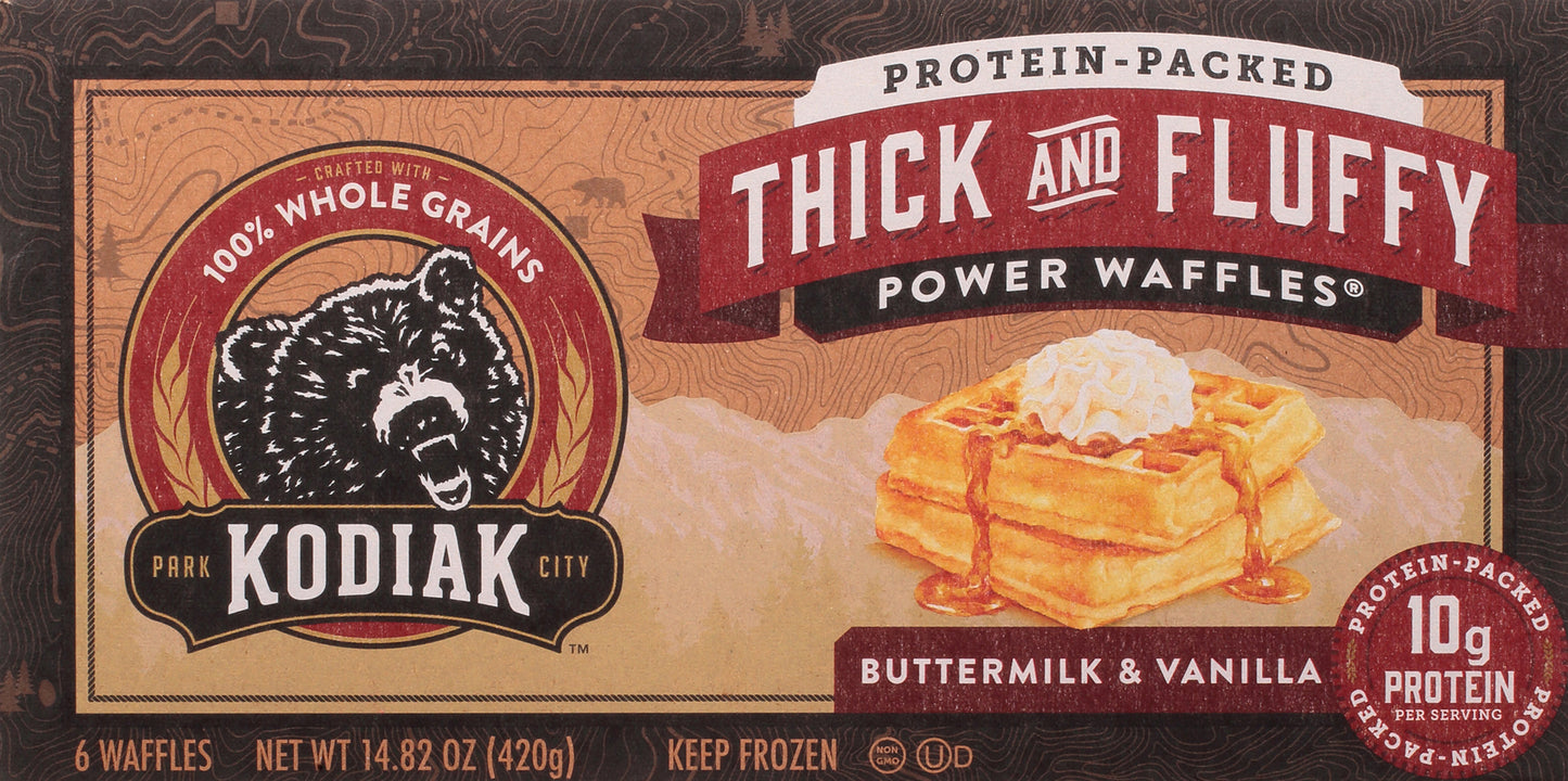 Kodiak Thick and Fluffy Buttermilk & Vanilla Power Waffles 6 ea