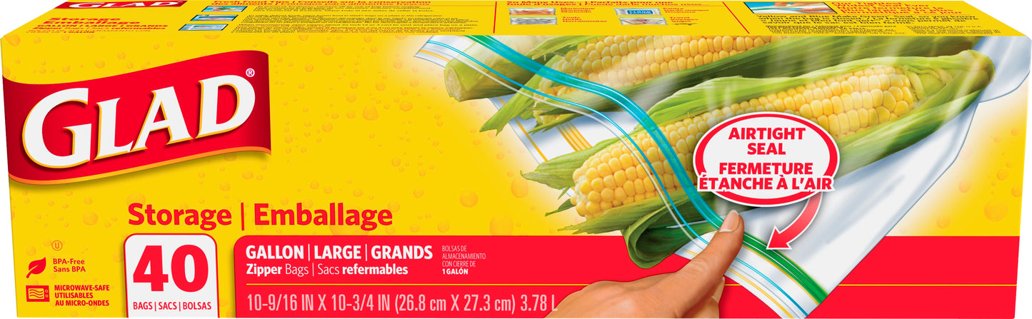 Glad Large Gallon Storage Zipper Bags 40 ea