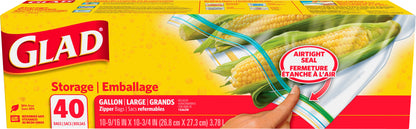 Glad Large Gallon Storage Zipper Bags 40 ea