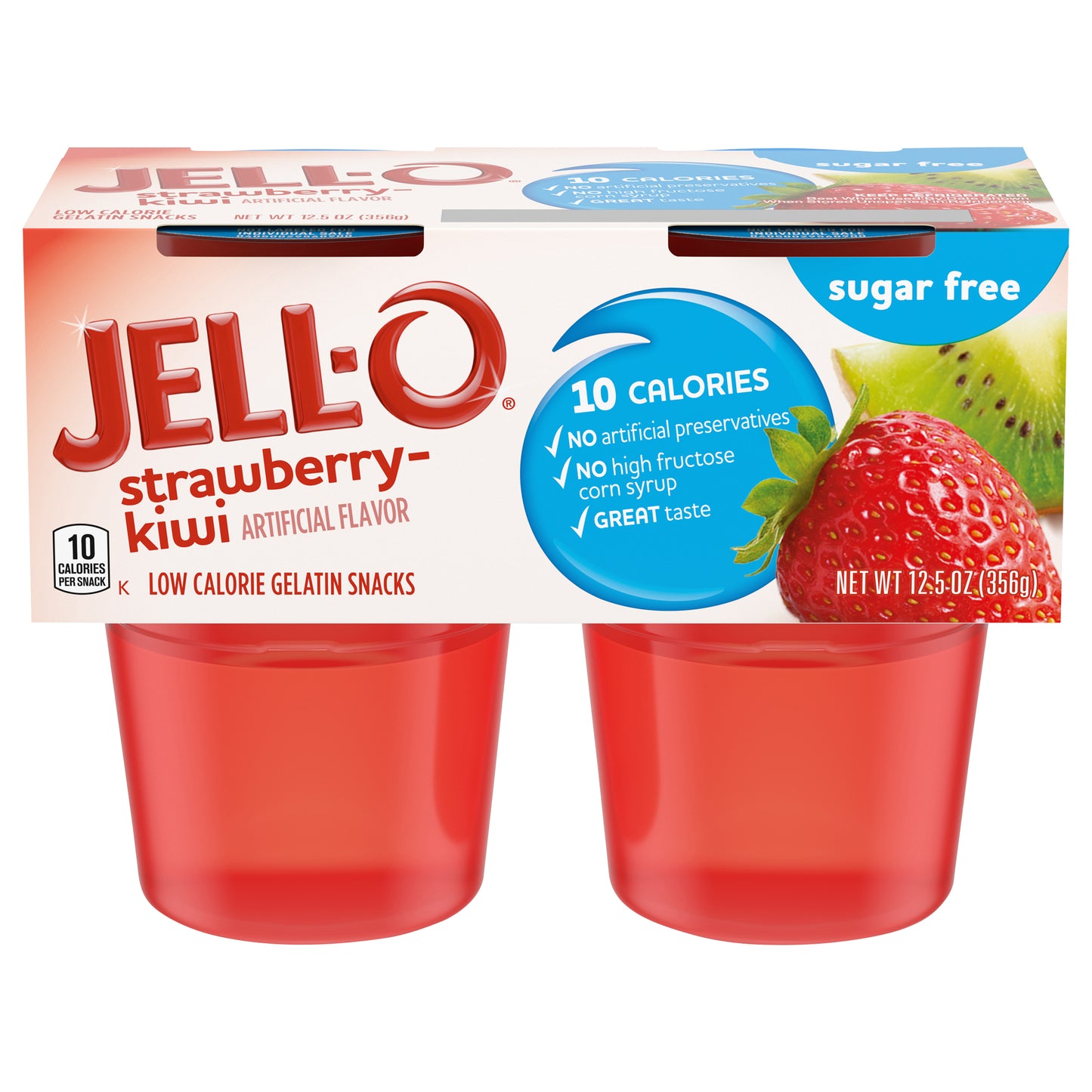 Jell-O Sugar Free Strawberry-Kiwi Low Calorie Gelatin Snacks 4 ea Multipack