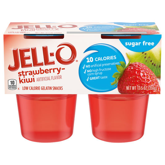 Jell-O Sugar Free Strawberry-Kiwi Low Calorie Gelatin Snacks 4 ea Multipack