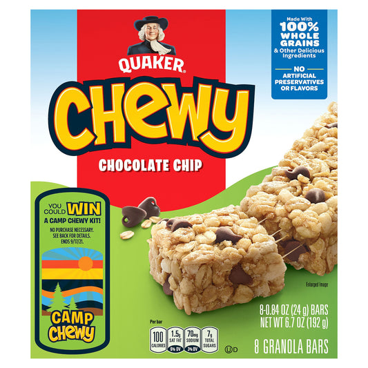 Quaker Chewy Granola Bars Chocolate Chip 0.84 Oz 8 Count