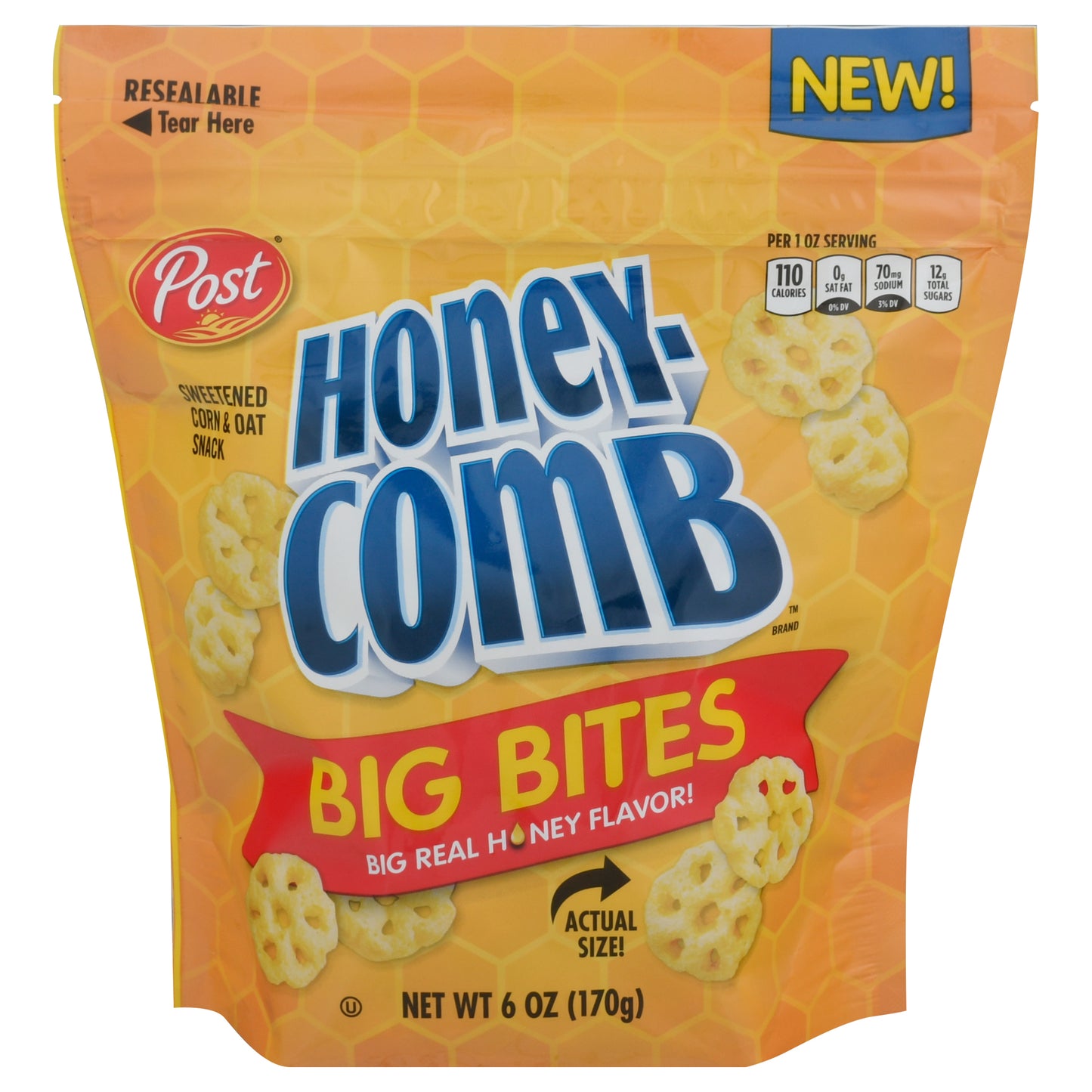 Honey-Comb Big Bites Sweetened Honey Corn & Oat Snack 6 oz