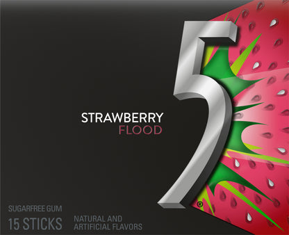 5 Gum Strawberry Flood Sugarfree Gum, single pack