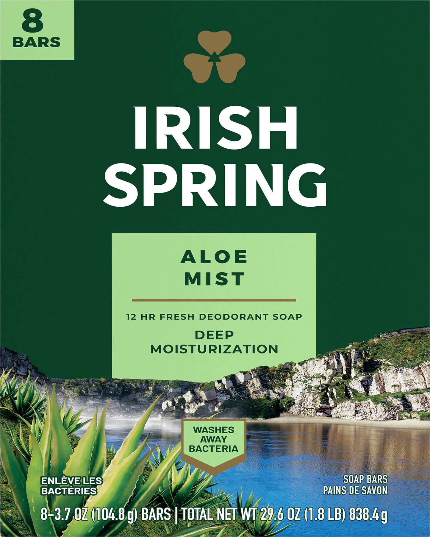 Irish Spring Aloe Mist Soap Bars 8-3.7 oz Boxes