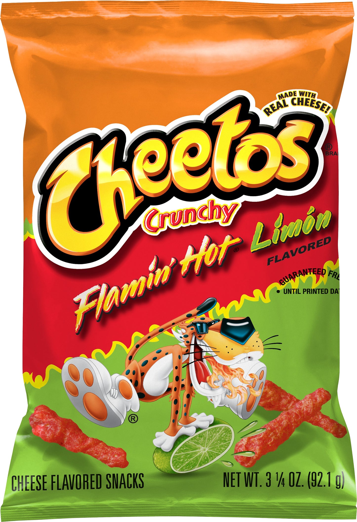 Cheetos Crunchy Flamin Hot Limon Flavored Cheese Flavored Snacks 3.25 oz