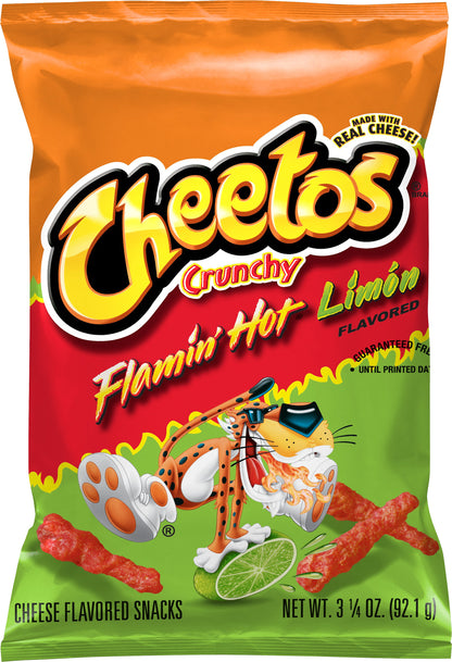Cheetos Crunchy Flamin Hot Limon Flavored Cheese Flavored Snacks 3.25 oz