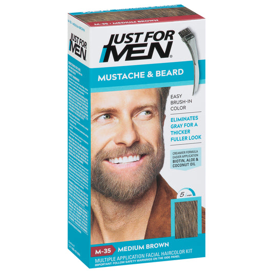 Just For Men Medium Brown M-35 Mustache & Beard Easy Brush-In Color 1 ea