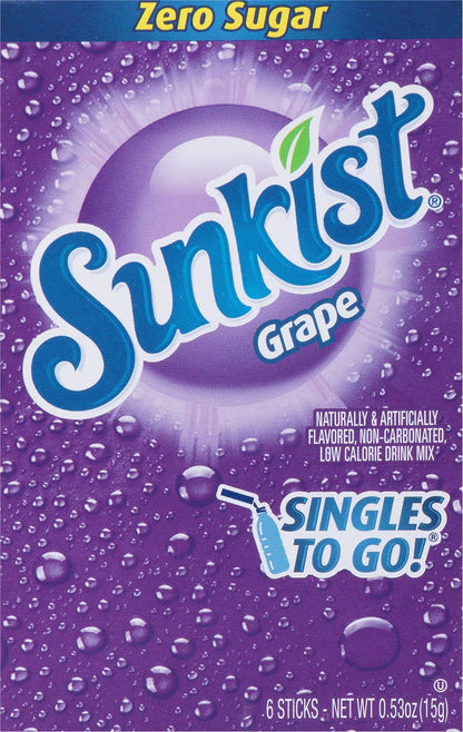 Sunkist Singles to Go! Zero Sugar Grape Drink Mix 6 Sticks