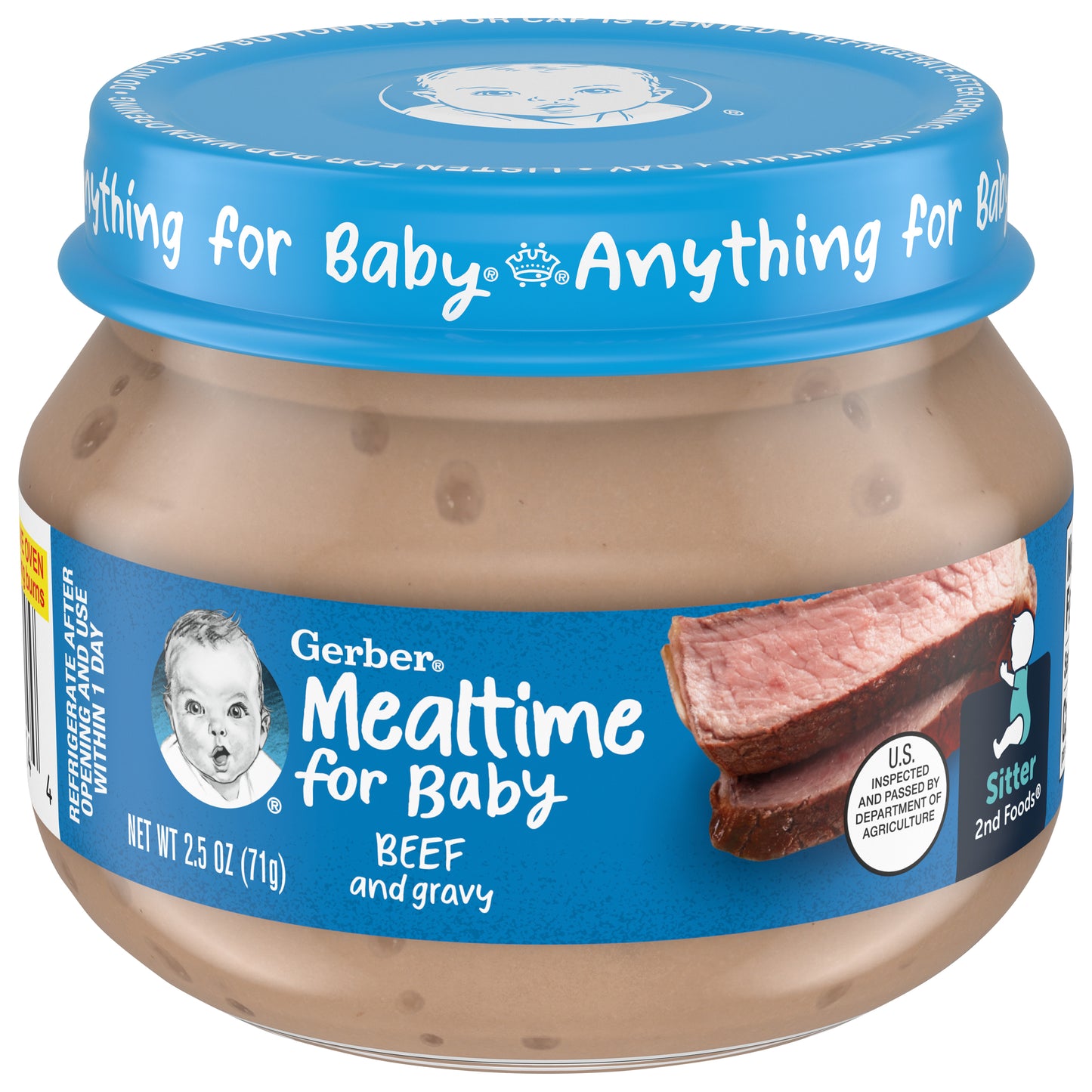 GERBER PRODUCTS COMPANY Gerber Mealtime for Baby Beef and Gravy Label R025A NET WT 2.5 OZ (71g)