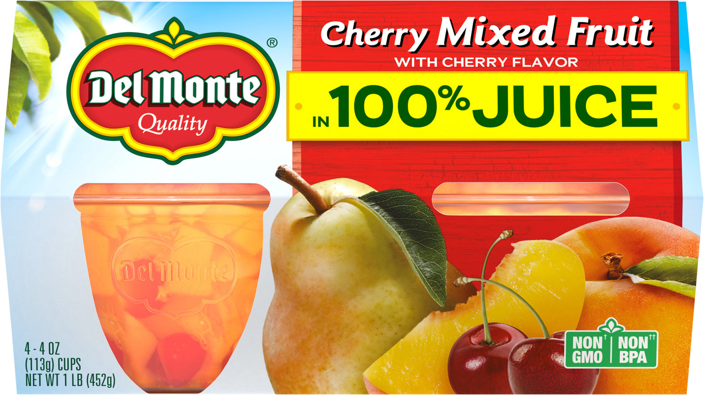 Del Monte® Cherry Flavored Mixed Fruit in 100% Juice Fruit Cup® Snacks 4-4 oz. Cups