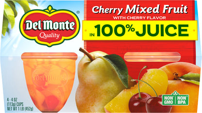 Del Monte® Cherry Flavored Mixed Fruit in 100% Juice Fruit Cup® Snacks 4-4 oz. Cups