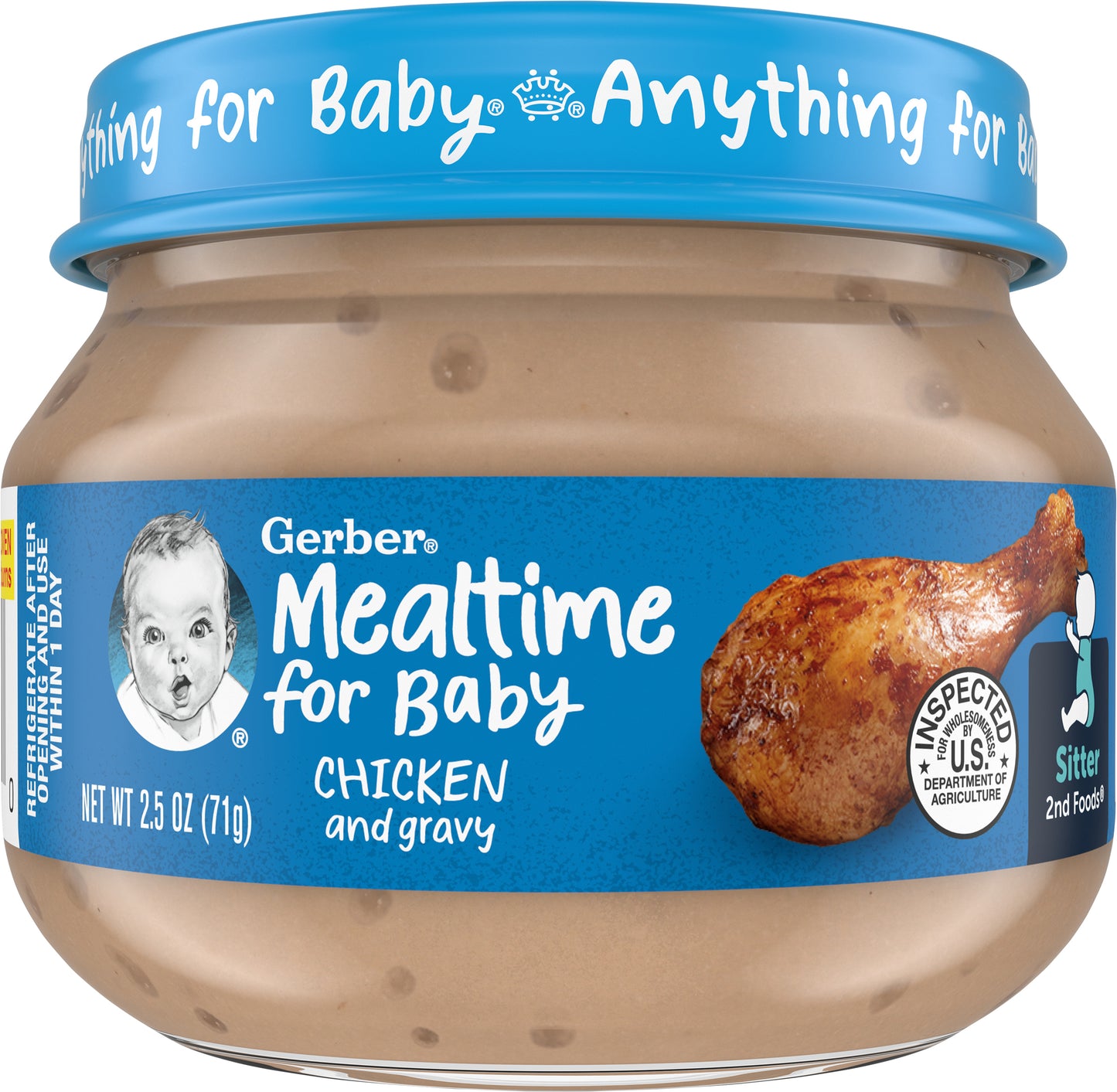 GERBER PRODUCTS COMPANY Gerber Mealtime for Baby Chicken and Gravy Label R025A NET WT 2.5 OZ (71g)